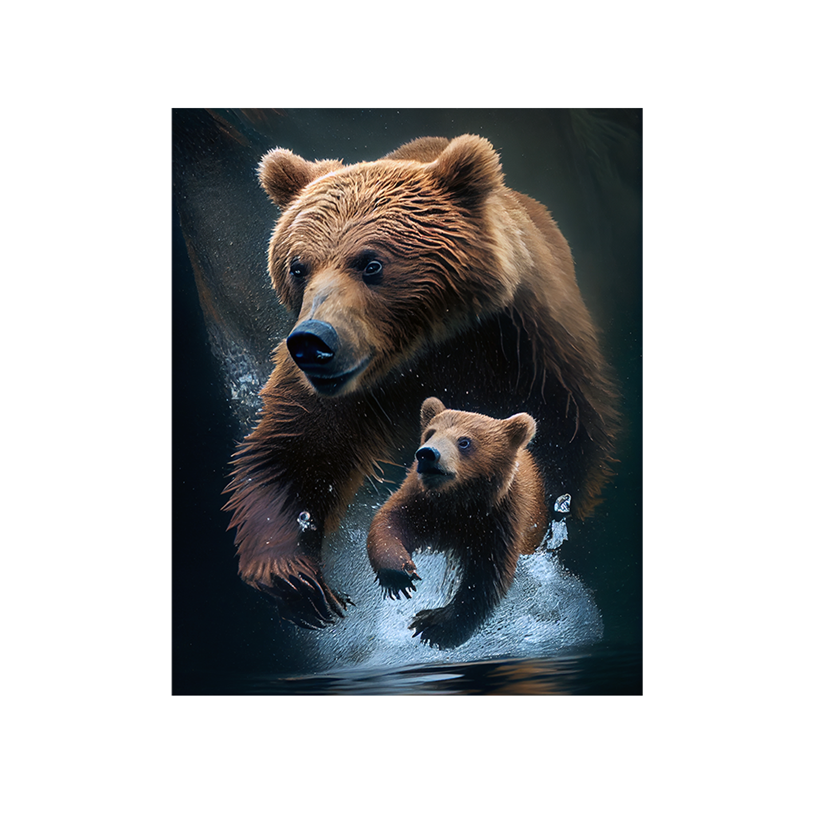 Bear with cub in water