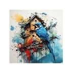 Blue bird in birdhouse
