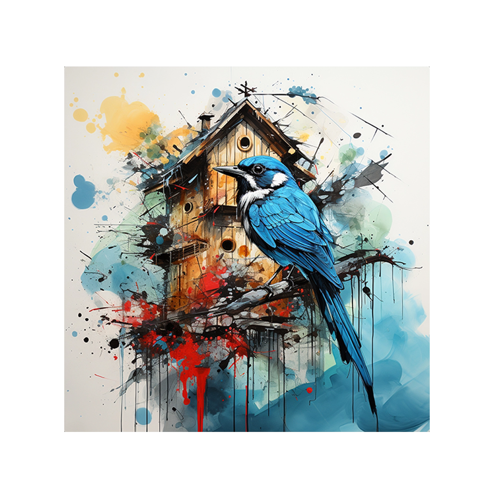 Blue bird in birdhouse
