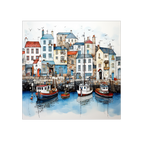 Boats with harbour and city