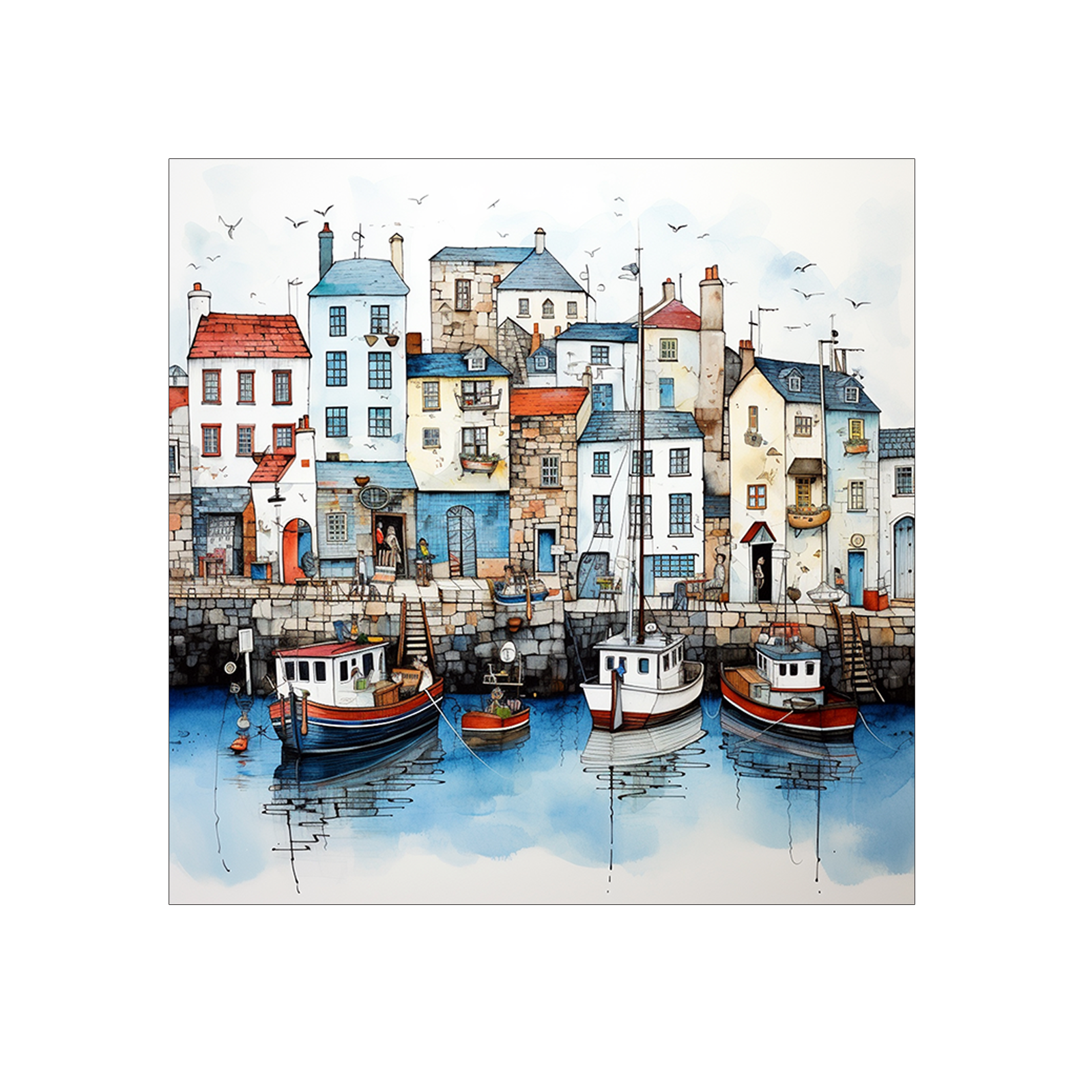 Boats with harbour and city