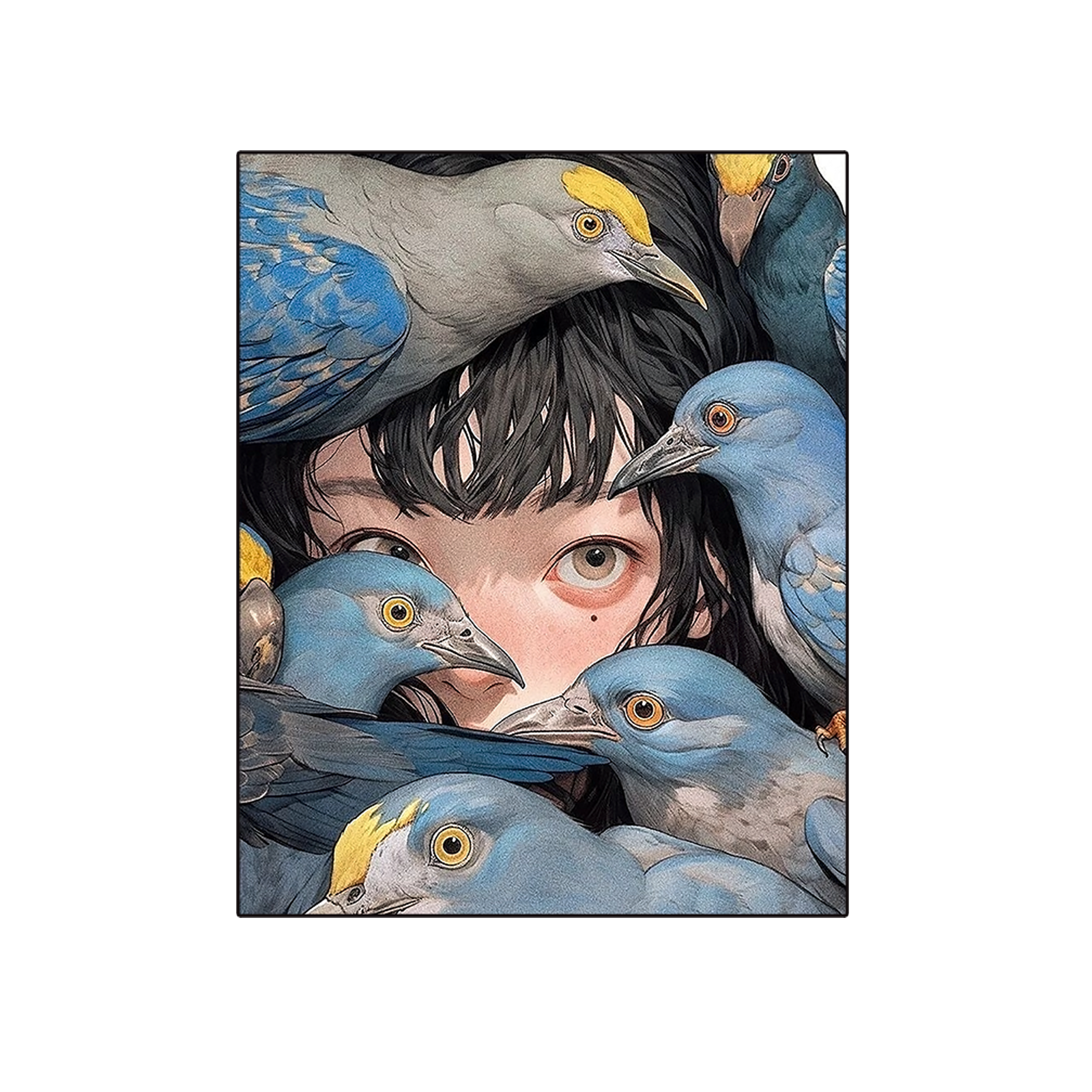 Boy amid pigeons