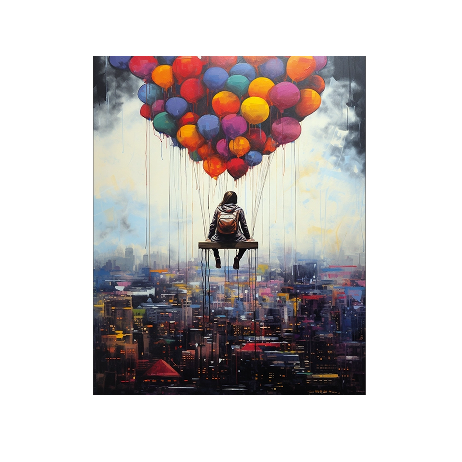 Boy in air with balloons