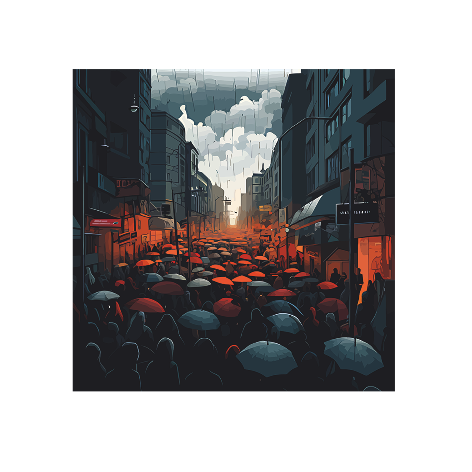 Citycrowd with umbrellas
