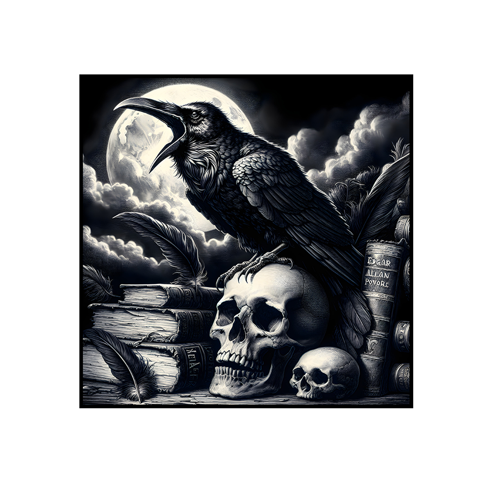 Crow with book and skulls