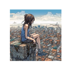Lonely girl sitting on roof