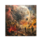 People on mountain with moon in the background