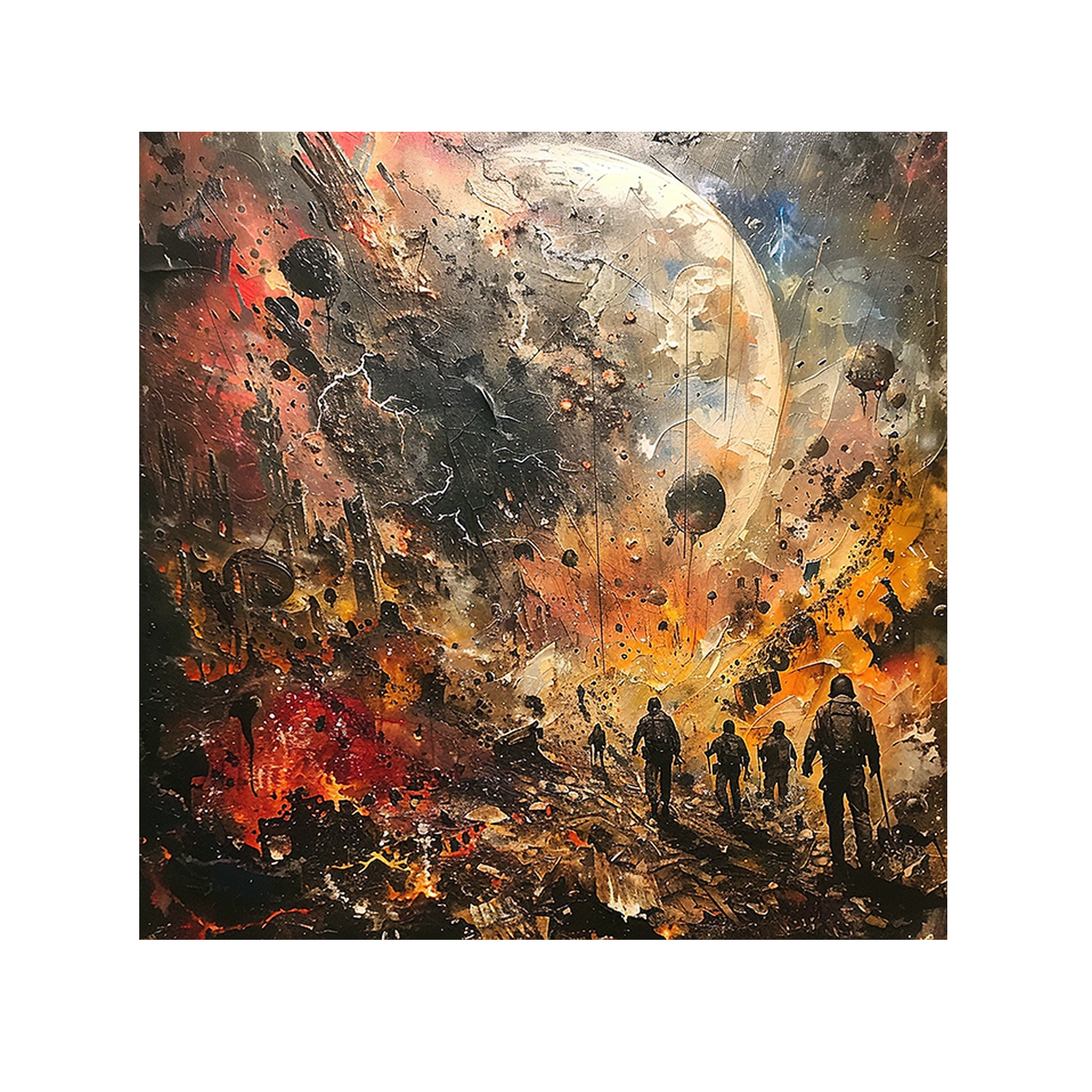People on mountain with moon in the background