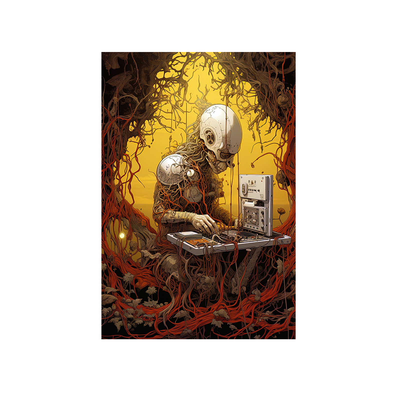 Robot in overgrown forest