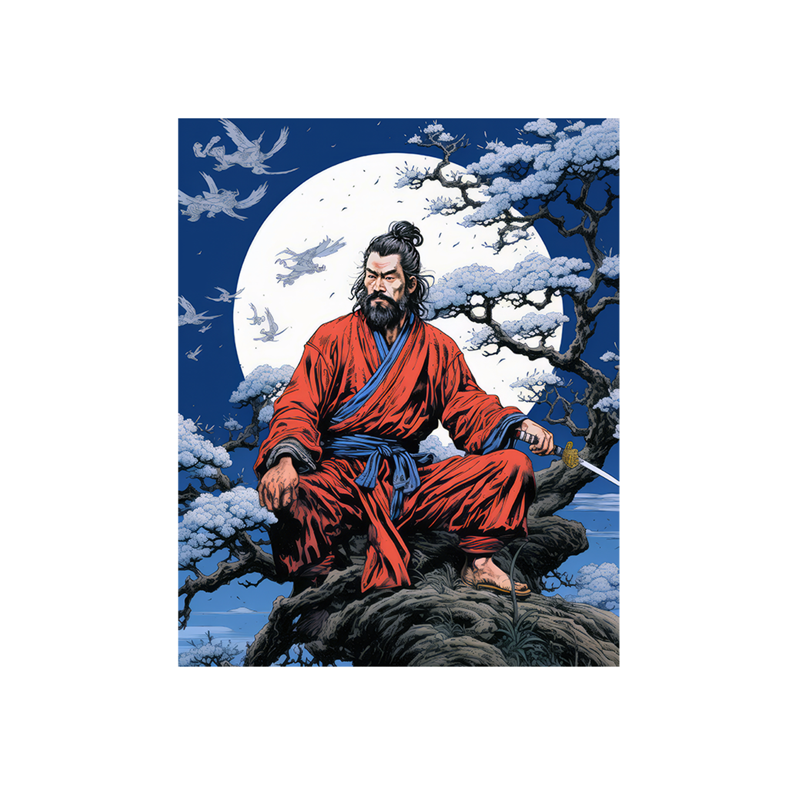 Samurai in blue background