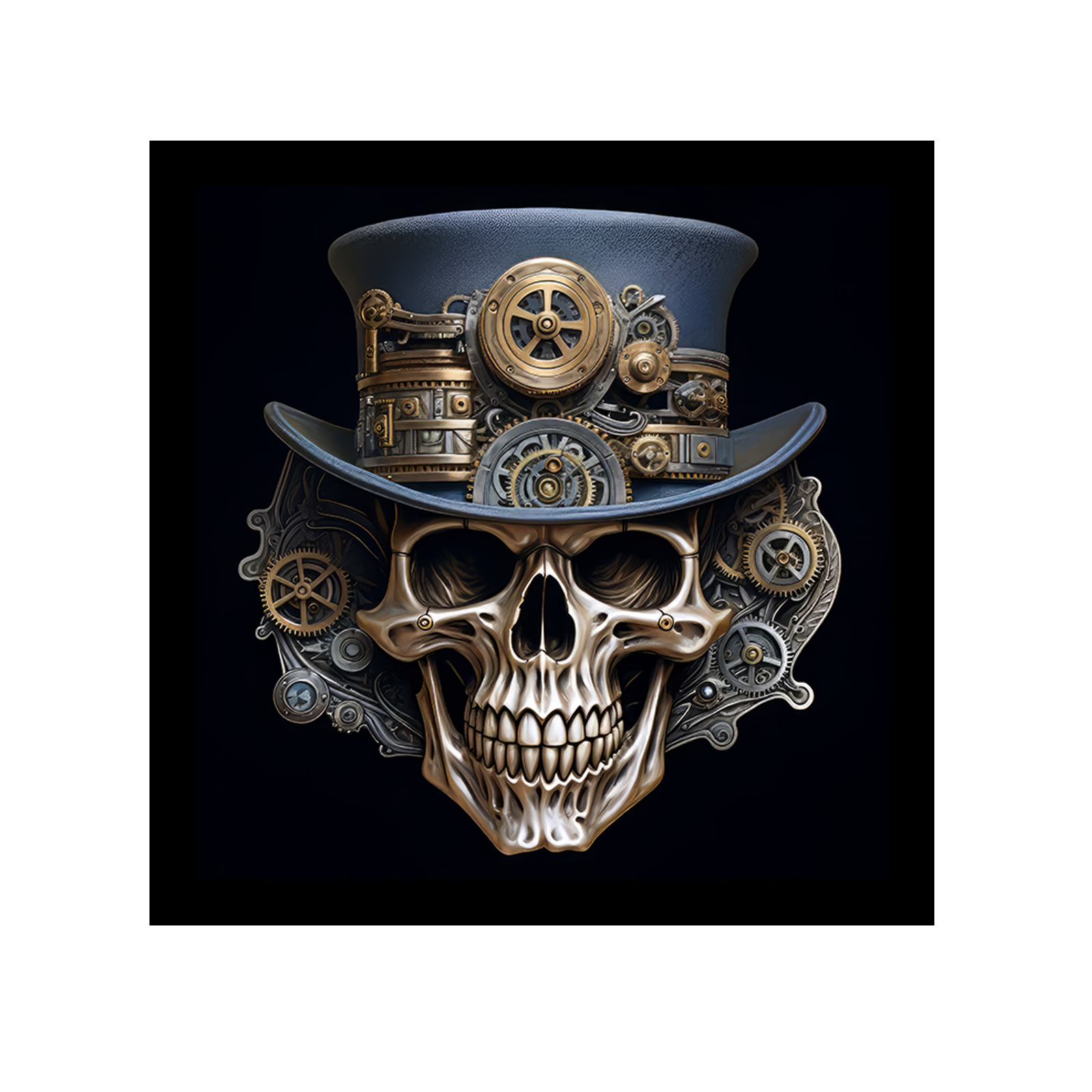 Steampunk skull with blue hat