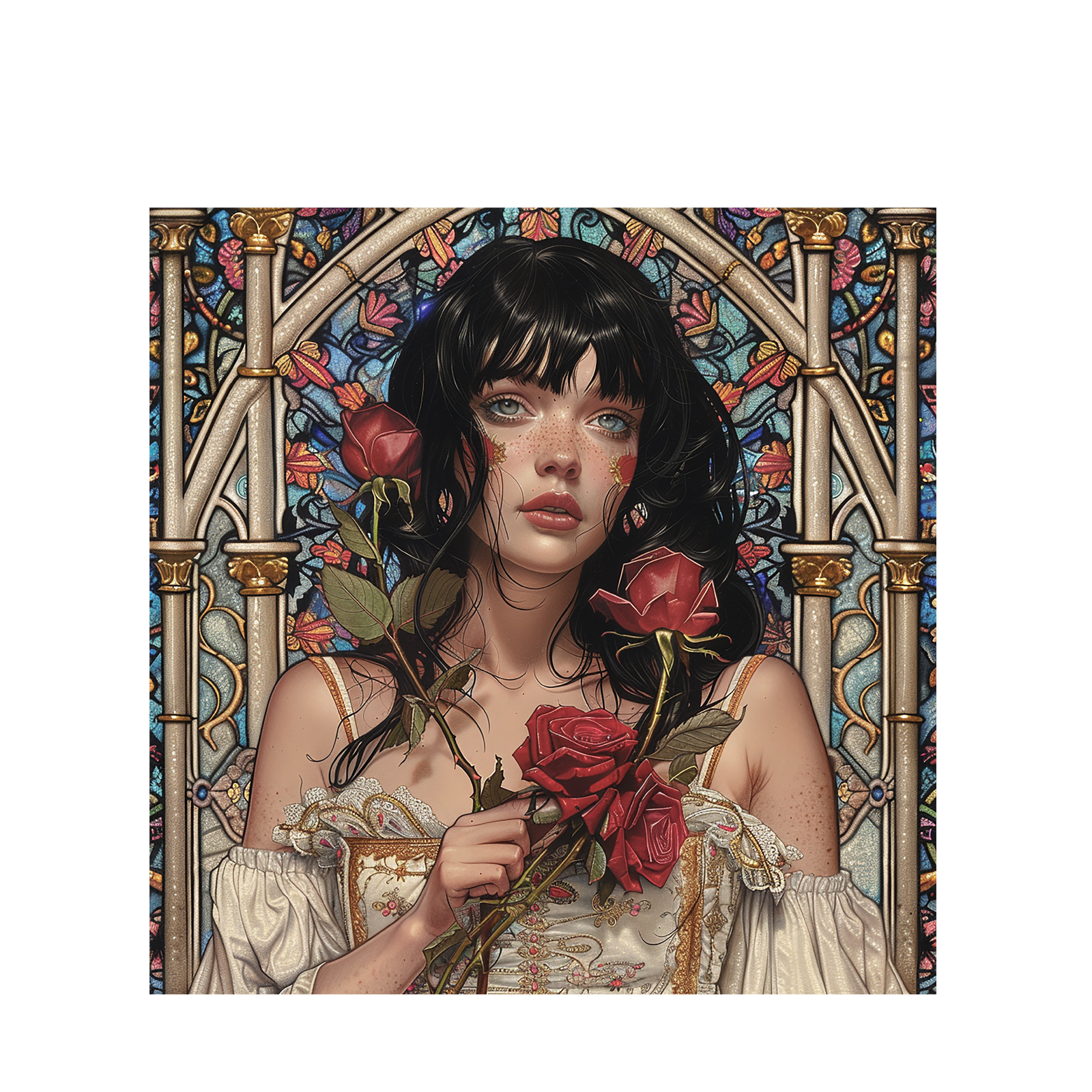 Woman with red roses