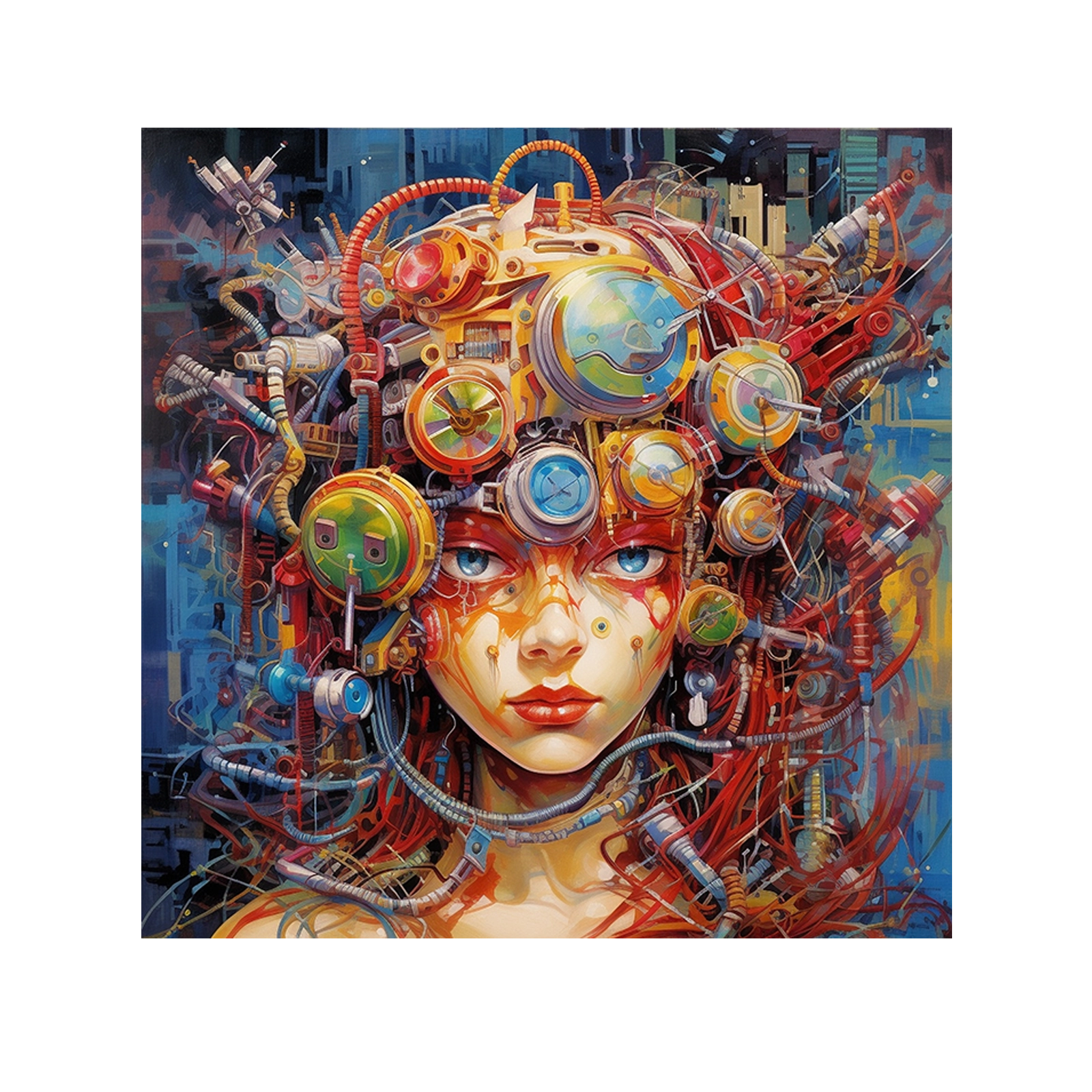 Woman with things in her head