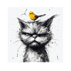 Zwarte kat met gele vogel